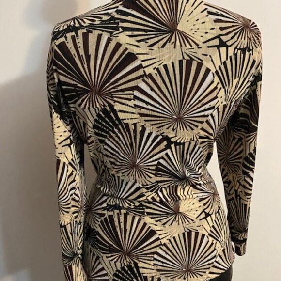 Notations Brown/Black/Tan geometric wrap front blouse, size S - Picture 2 of 3